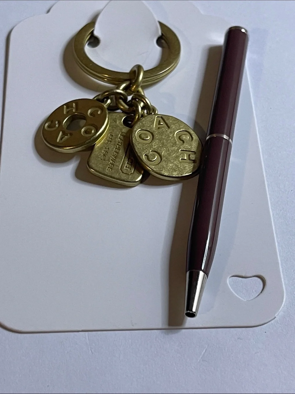 COACH Gold-Tone Signature Charm Key Ring and Coach Pen